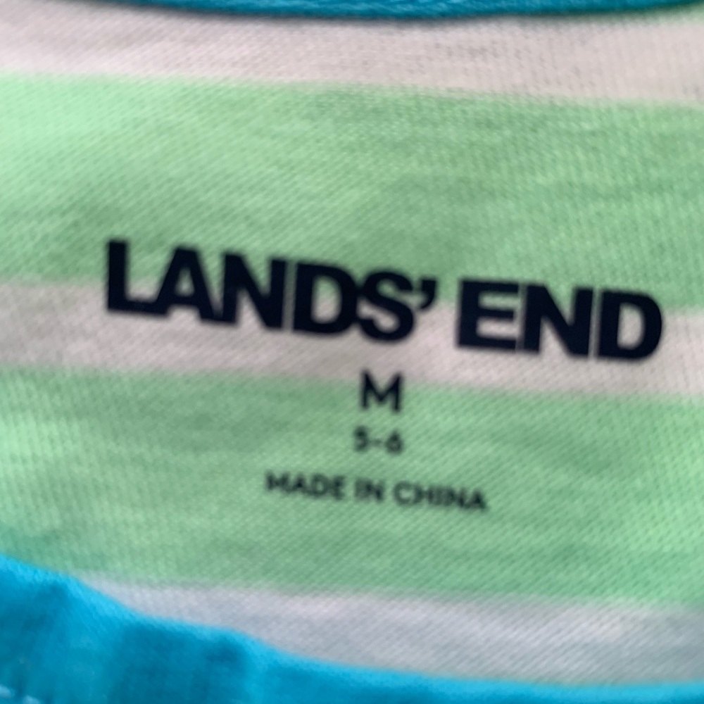 💚Lands’ End T-Shirt Dress M(5-6) Green Ash Breton Stripes Li’l Kids💚 - Picture 6 of 7